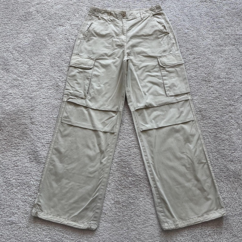 KITH Leighton Parachute Pants Cargo Wide Leg Beige Women 27 High Rise